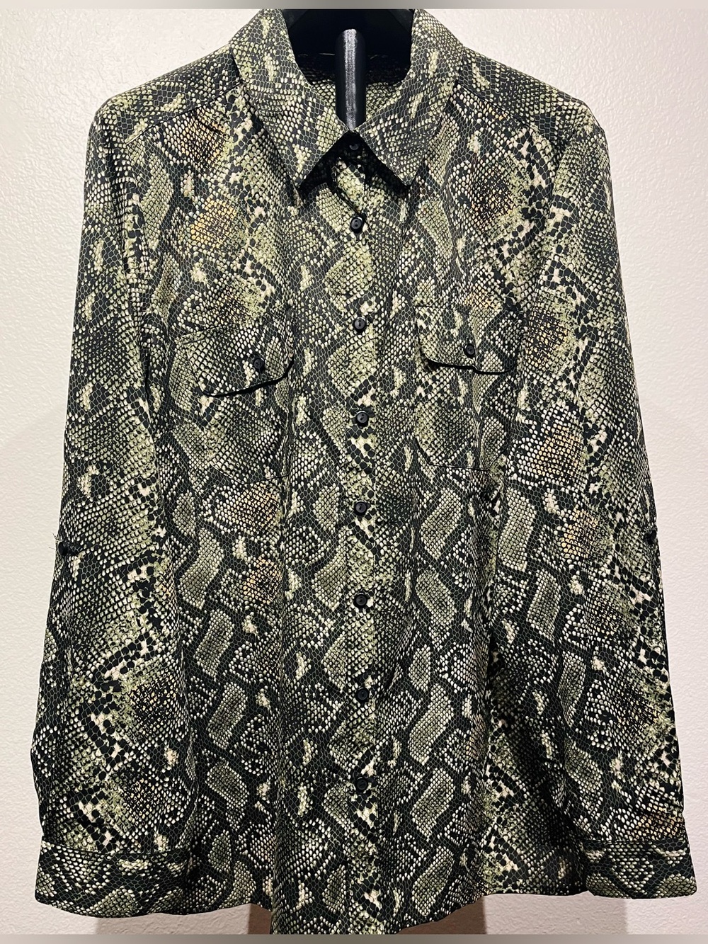 Vintage Y2K Notations Snake-Print Button Front Blouse - Size XL (Women’s)